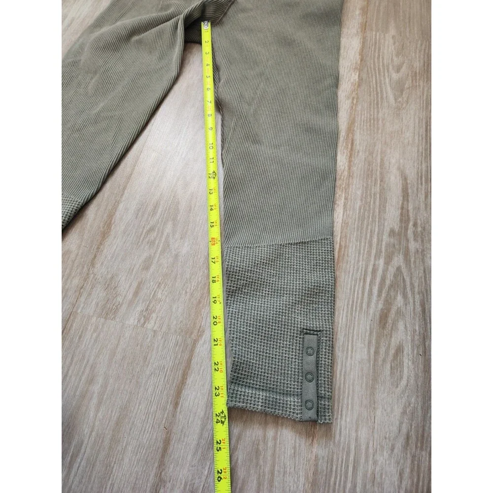 Aerie OFFLINE Green Ribbed Leggings Womens XL High Rise Thermal Snap Hem Stretch